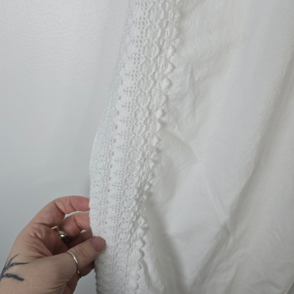 Seasplice Resort Wear White‎ 100% Peruvian Cotton Lace Trim Wide Leg Pants XL - Picture 3 of 6